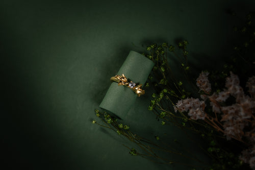 Anel Charme em prata com banho de ouro 24k e zircónia – JF Jóias